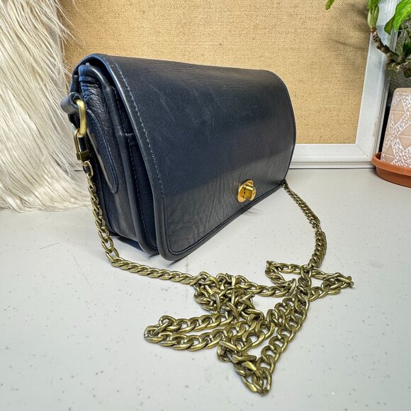 Vintage Wako of Japan Turlock Flap Clutch/Crossbody/shoulder in Navy - Leather - Picture 9 of 10